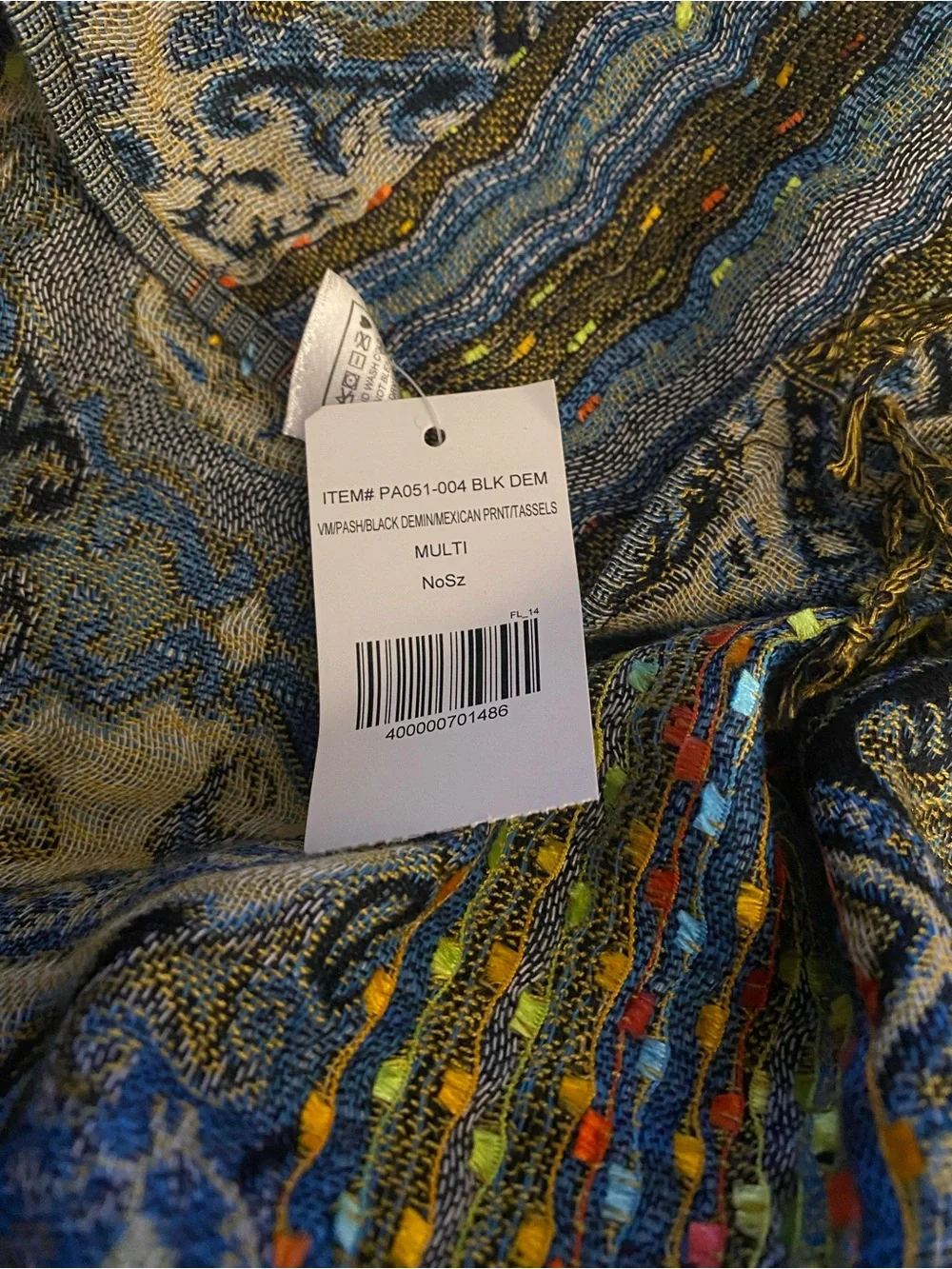 The Paper Store NWT Bohemian Paisley Pashmina Shawl Wrap Multi Color Black